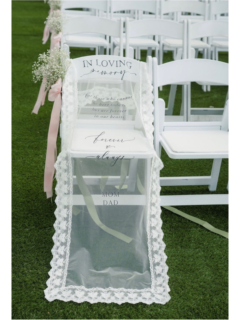 Memorial Chair Sign with Lace Drape